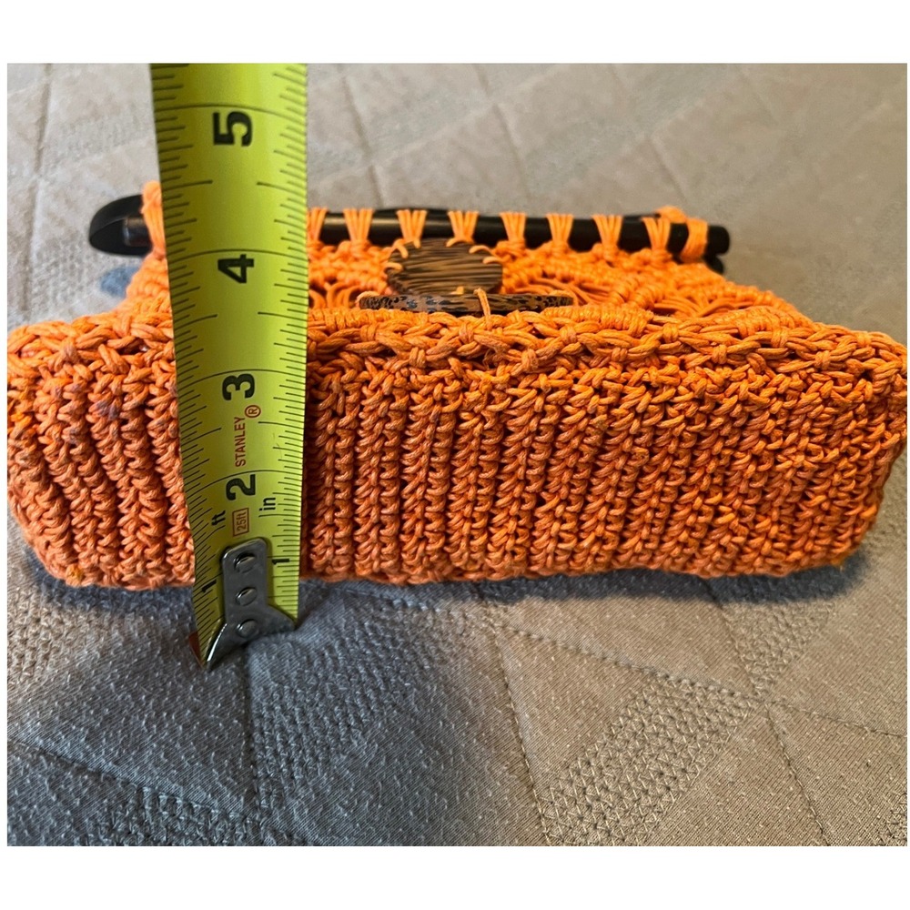 Max Studio Macrame Handbag Small Orange Wood Handle Boho Woven Bag - Picture 4 of 7